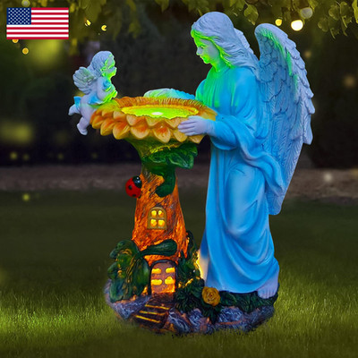 Voveexy Solar Garden Statue Angel Outdoor Decor Color Changing Light Garden