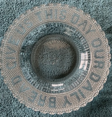 Vintage 11 Inch Serving Plate - Give Us This Day Our Daily Bread Clear Glass