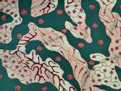 TWO 50''x51'' Lee Jofa 100% Cotton Drapery Fabric Sample SEMAR Print Bisque Spruce