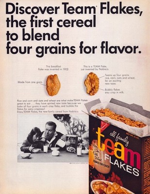Nabisco Team Flakes Cereal 1965 Vintage Magazine Print Ad Full Page Breakfast