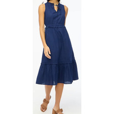J Crew Tie Front Tiered Lined Sleeveless Midi Flowy Dress US Women's 2 New