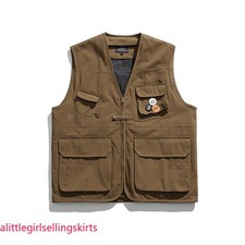 Retro Men Multi Pocket Japanese Vests Sleeveless Loose Casual Waistcoats Outdoor
