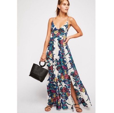 FREE PEOPLE Movement Maxi Dress XS Through the Vine Ivory Combo MSRP $108 U661