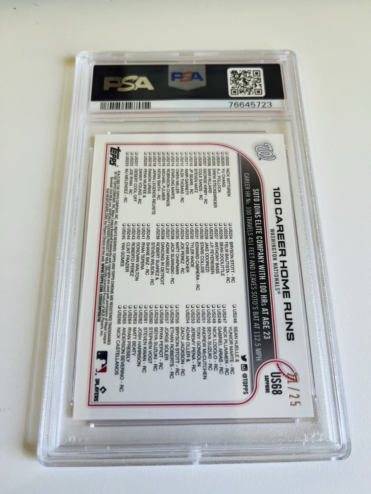 2022 Topps Chrome Sapphire Juan Soto #68 Orange /25 PSA 10 Gem Mint! SSP view 2