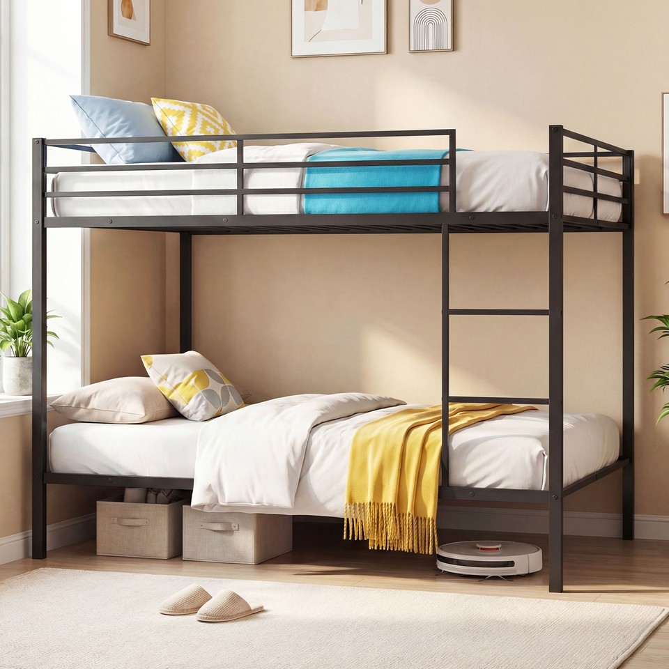Metal Bunk Bed Full Over Full, Heavy-duty Bunk Bed with Safety ...