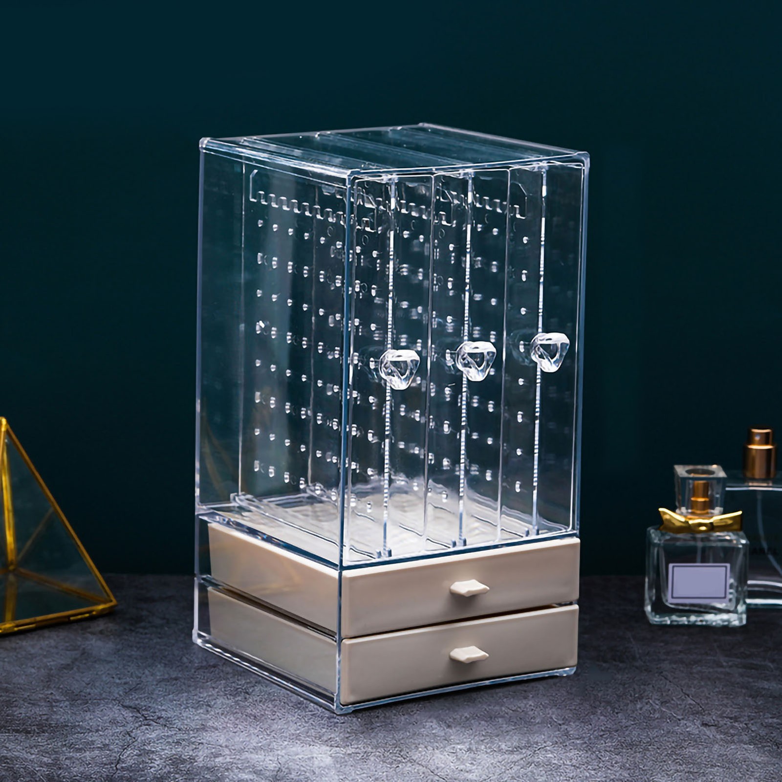 Hanging Jewelry Organizer Box Clear Display Stand With Drawers For Earring Rings