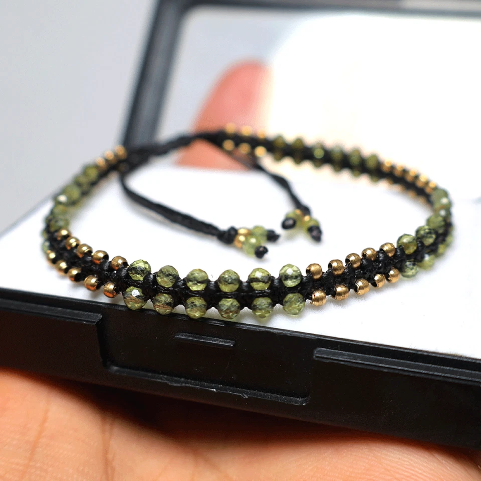 Hand Braided Natural Peridot Gem 3MM Faceted Beads Exquisite Crystal Bracelet - Image 2 of 4