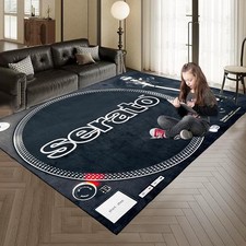 USTIDE Black Vintage Music CD Rug Classic Record Nonslip Washable for Bedroom L