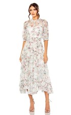 Mac Duggal White Floral Mesh Ruffle Sheer A-L...