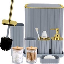 Grey Bathroom Accessory Set-9PC Set with Toilet Brush, Bath Set, Grey gold