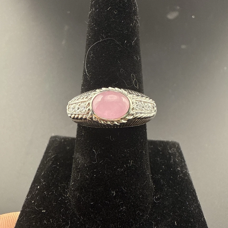 Judith Ripka Ring Pink Domed Cabochon Sterling Silver size 9 Oval 925 East West - Image 3 of 4