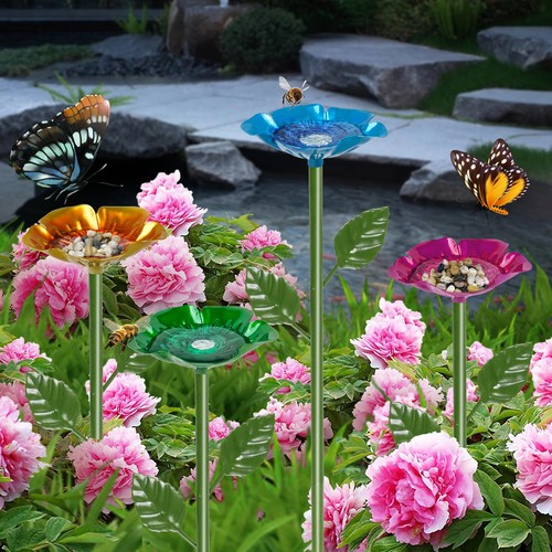 4 Pack Bee Watering Station for Garden, Colorful Metal Flower Bee Bath, Decor... - Afbeelding 2 van 7