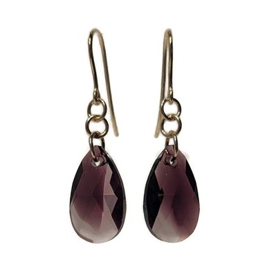 9ct Gold Amethyst Purple Crystal Drop Earrings, 375 Hallmarked Hooks, Gift Boxed