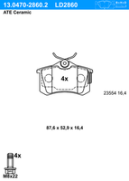 ATE BremsbeläGe Hinten (13.0470-2860.2) FüR Audi A3 VW Golf VI Caddy III Polo V
