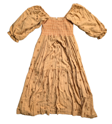 Free People Dahlia Embroidered Maxi Dress Womens Large Yellow Gold Floral |  eBay