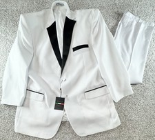 LUCCI Mens White Classic Fit Tuxedo w/Black Sateen Lapel  Trim Size 48L NEW