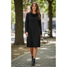 J. Jill Wearever L Petite New Black Ribbed Cowl Neck Dress Long Sleeve Neutral