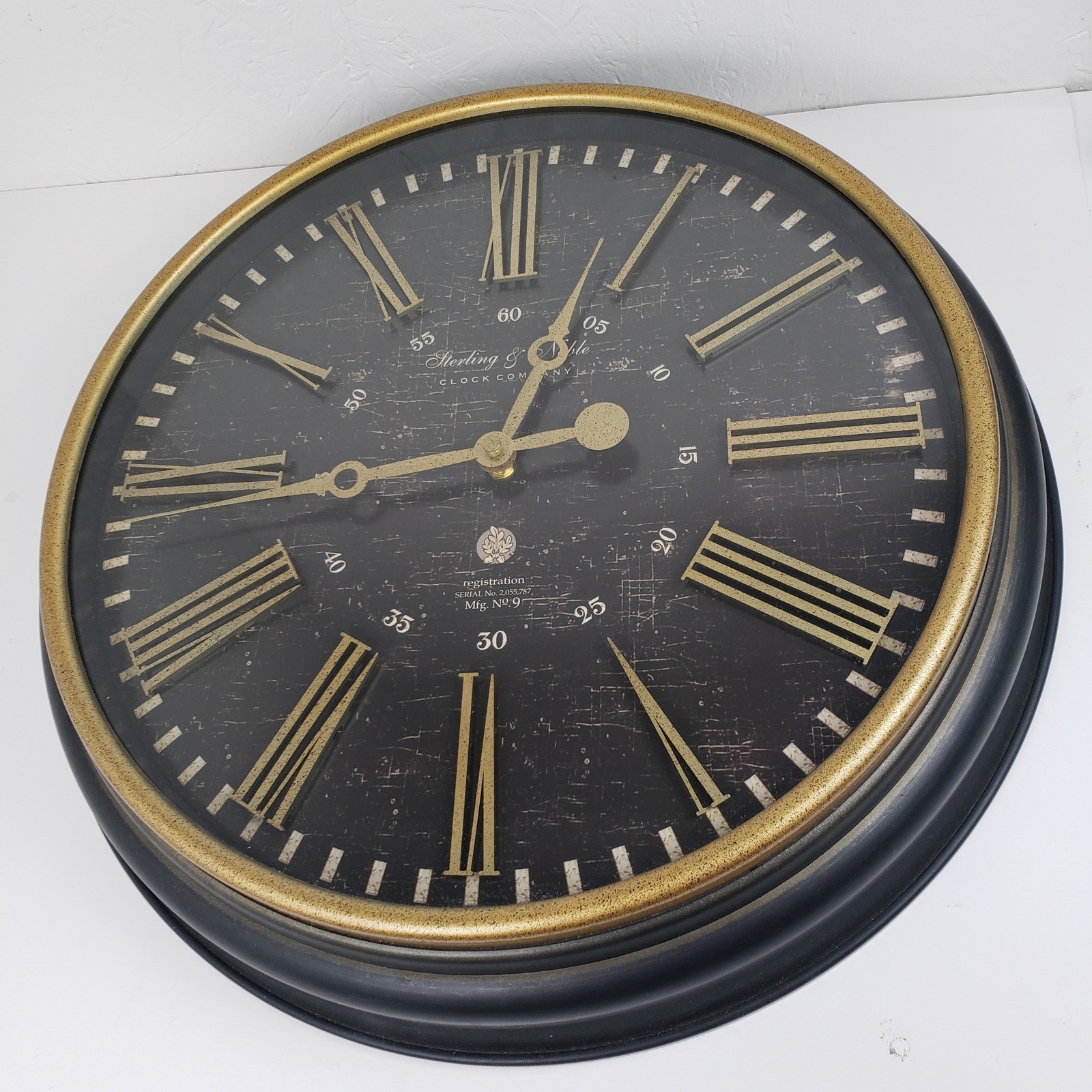 Sterling & Noble Large Wall Clock Black Gold Roman Numerals 20" Dark Academia