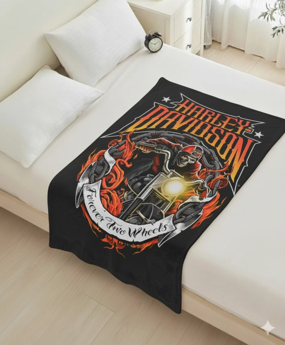 Forever Two Wheels Haarleyy Davidson Fleece Blanket for Bikers