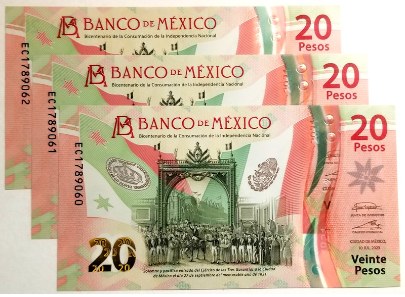 Mexico 20 Pesos 2021 Independence banknote Lot 3, NEW UNCIRCULATED.