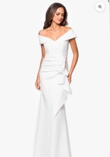 Xscape Off the Shoulder Ruffle Scuba Crepe Long White Gown Dress Size 10
