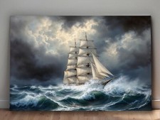 Windjammer in stürmischer See - Bild auf Leinwand, Segelschiff