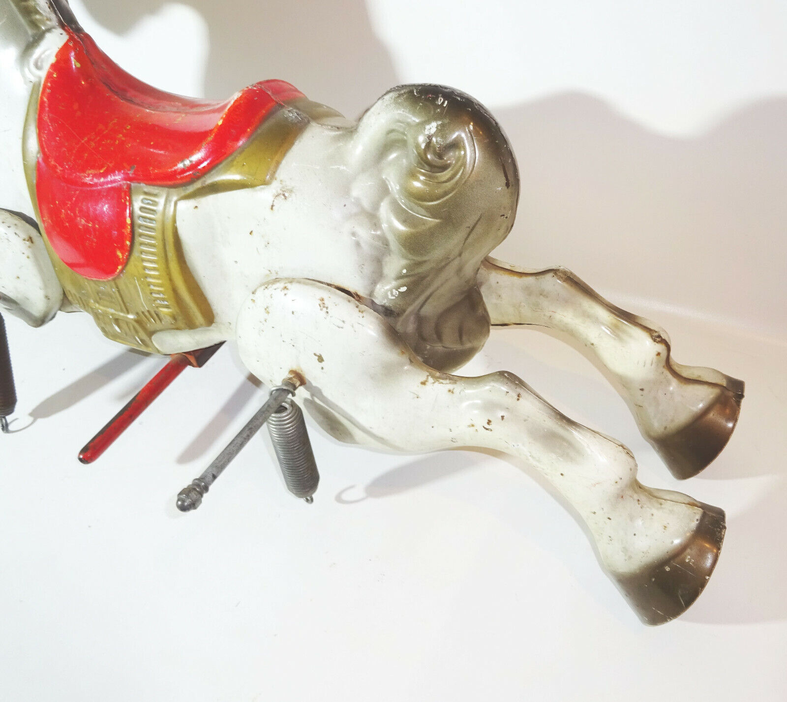 Old Merry-Go-Round Sheet Metal Horse Rocking Horse Mobo BRONCO England Rider - Picture 5 of 12