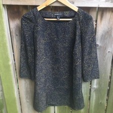 MANGO navy & brown popover tunic blouse - size M
