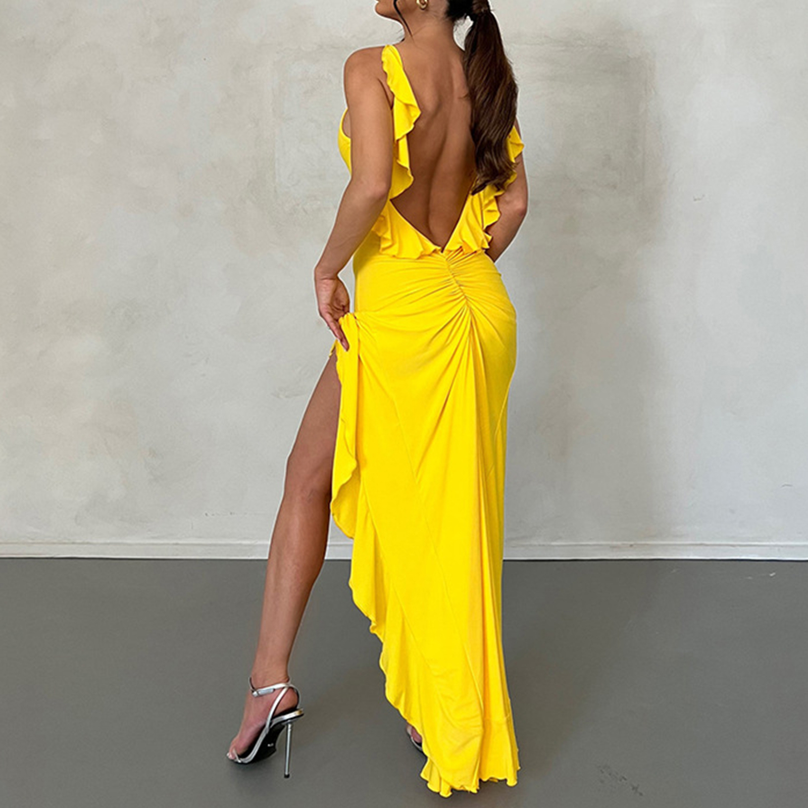 Sexy Skirt Ruffled Slit Slip Sexy Split Club Dress Women Backless