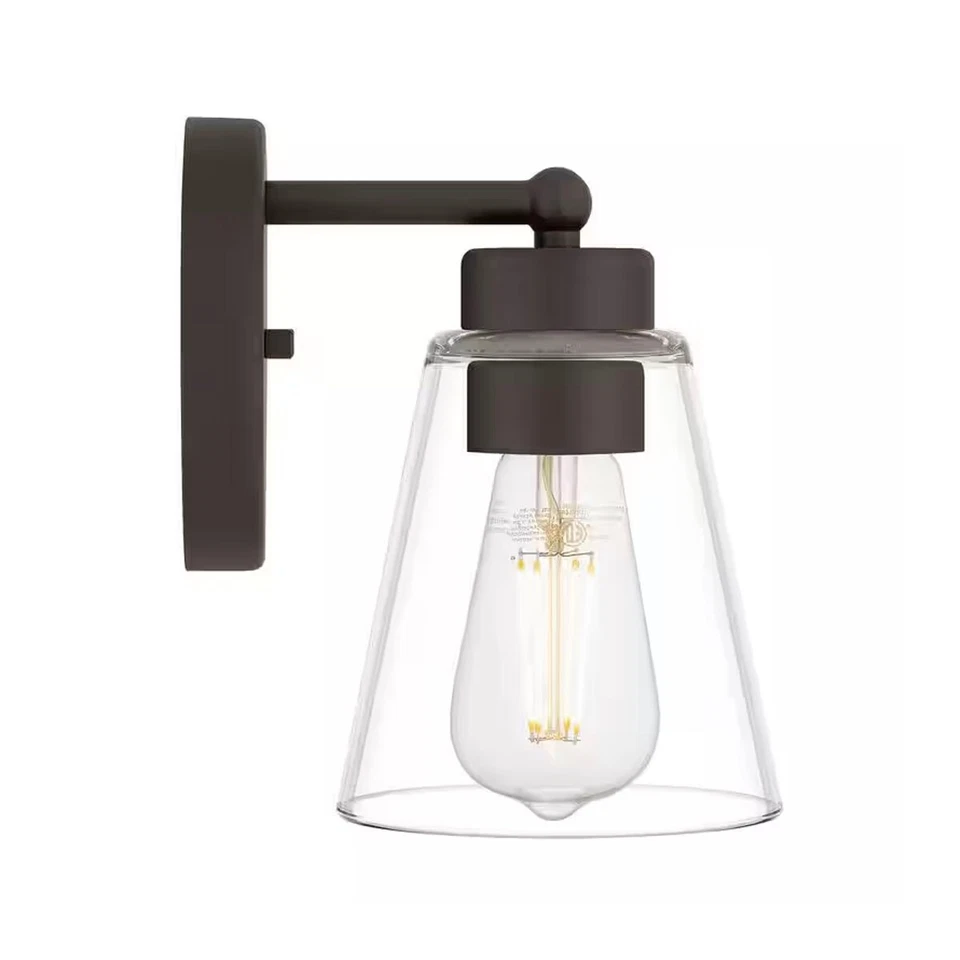 Hampton Bay Eastburn 1-светлое матовое черное настенное бра с прозрачным стеклянным абажуром - Изображение 4 из 4