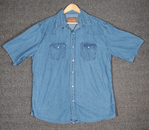 Forge Workwear Denim Pearl Snap Shirt Men’s XXL Blue Short Sleeve 100% Cotton - 第 1/6 張圖片