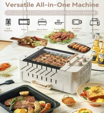 Image of Smokeless Electric Grill 3in1 w/Auto Rotating Kebabs,Dual Zone Cooking&Glass Lid