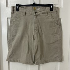 Carhartt Relaxed Fit Canvas Carpenter Utility Work Shorts Sz 34 Beige 10 in.