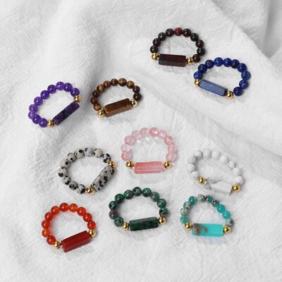4mm Trendy Handmade Natural Cuboid Gem Beaded Rings for Women Men Jewelry Party