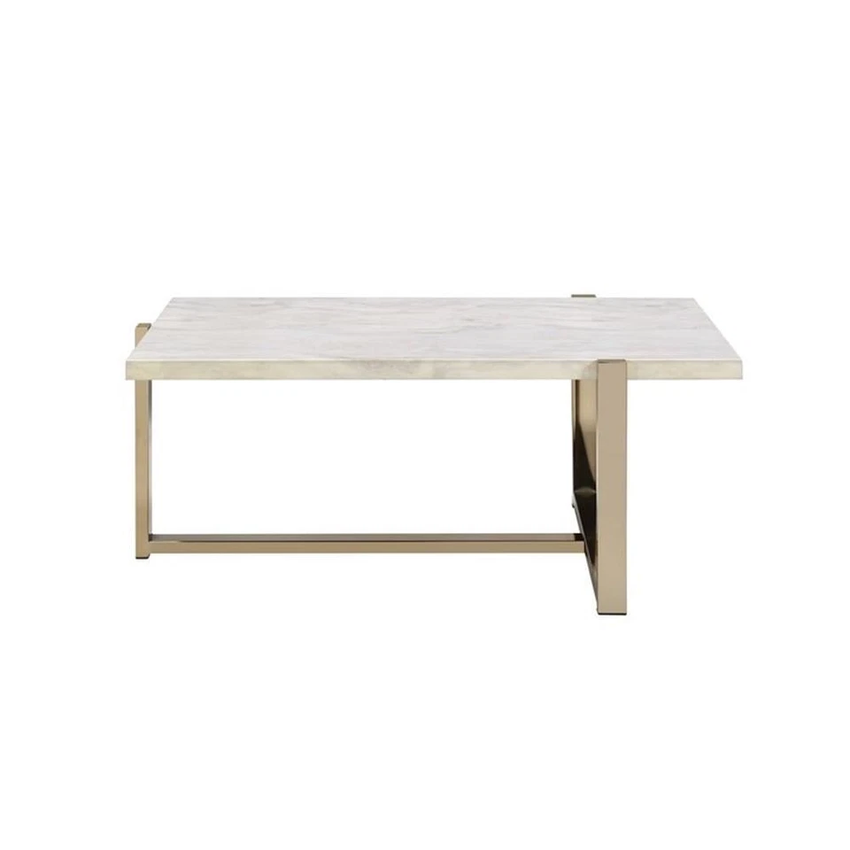 Mesa de centro rectangular de madera ACME Feit en cromo y blanco Foto 2 de 4