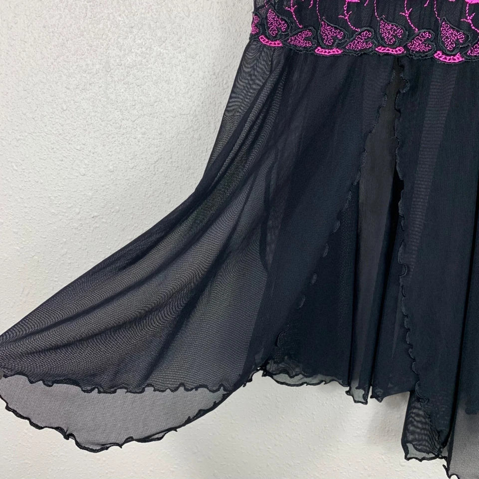 Lencería Fantasy Negra y Rosa Floral Bordada Babydoll Top Talla Pequeña Foto 3 de 4