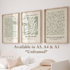 Set of 3 Matisse William Morris Prints A5 A4 A3 Art Exhibition Sage Green Poster