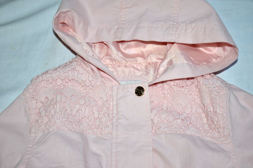 Girl's SO Pink 100% Cotton/Cotton Lace Size 7/8 Hooded Lined Jacket Mid Length - Picture 2 of 14
