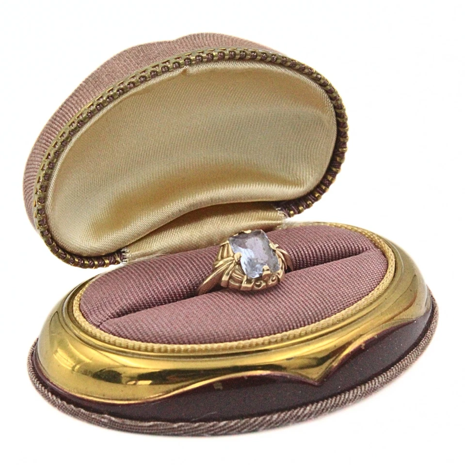 Exquisite Antique Art Deco 10K Gold Light Blue Glass Ring Sz 5.5 - Image 4 of 4