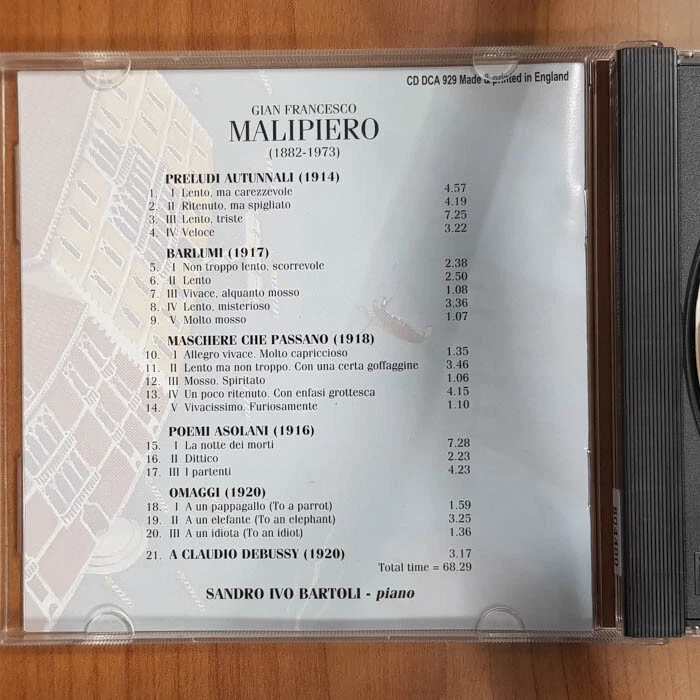 SANDRO IVO BARTOLI Malipiero Piano Music NM/EX(CD) - Bild 2 von 4