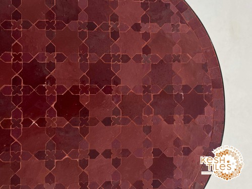FABULOSAS MESA DE AZULEJOS DE 24 PULGADAS - Muebles de mosaico rojo de madera de cerezo hechos a mano para exteriores - Imagen 8 de 11