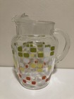 Vtg Anchor Hocking Clear Glass Pitcher Geometric Colored Squares AS IS