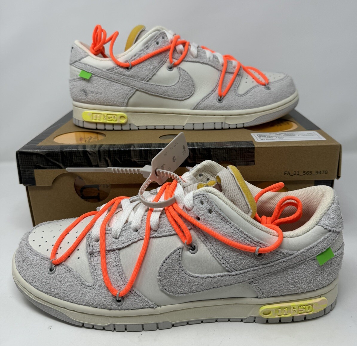 OFF WHITE X NIKE Nike Dunk Low x Off White 11 di 50 Vela Grigio Neutro DJ0950 108 Taglia 11
