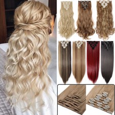Extra Long 8PCS Curly Clip In Hair Extensions Full Head Extension Thick as Human