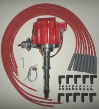 CADILLAC 472-500 1968-1974  HEI DISTRIBUTOR & Red 8mm Universal Spark Plug Wires
