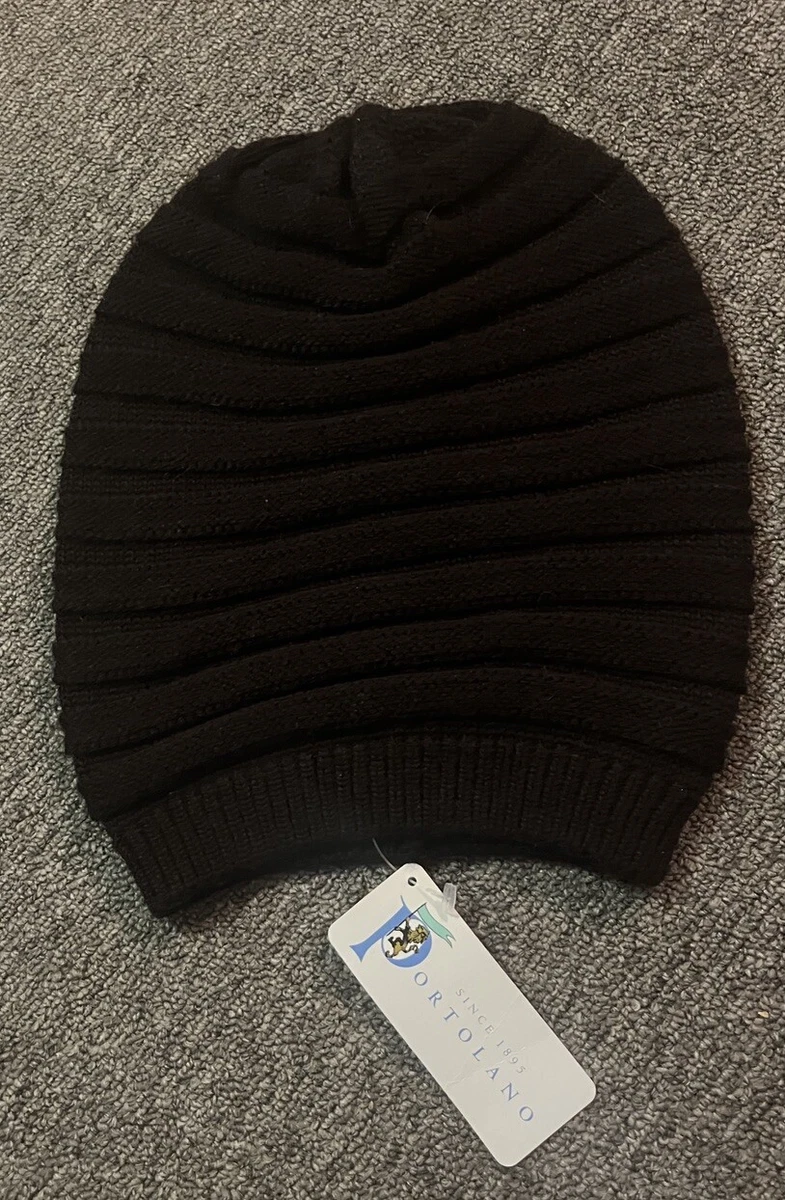 Portolano Signature Collection Black Ribbed Knit Wool Blend Cuffed‎ Beanie Hat Portolano | Accessories | Portolano Signature Collection  main image 3