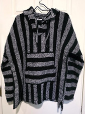 Red/Black Mexican Poncho Hoodie Sz XL. Baja Style Hippie Hooded Sweatshirt