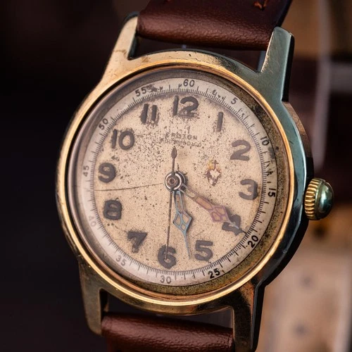 Vintage Croton Aquamedico Solid 10K Gold Watch 17J Manual Wind Heart Cross Dial - product listing photo