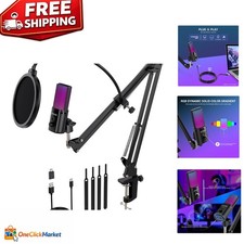 RGB USB Microphone Set with Boom Arm, Noise Control for Streaming Podcasting