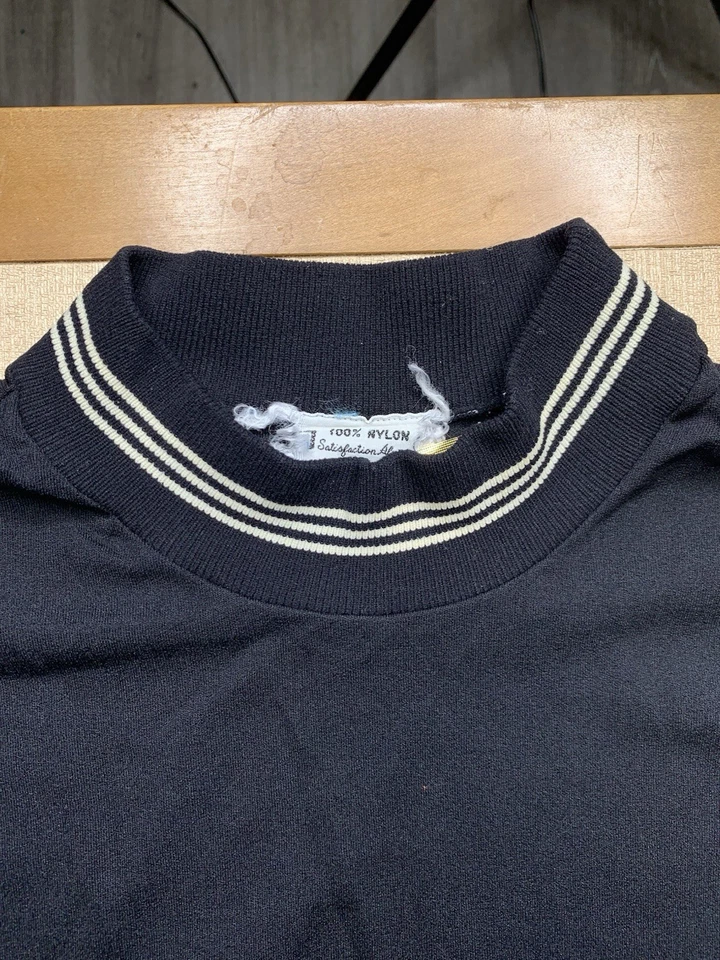 Camisa De Colección Años 60 Años 70 Cuello Rayas Negras Dobladillos Nylon Cuello Simulado Talla S/M Foto 3 de 4